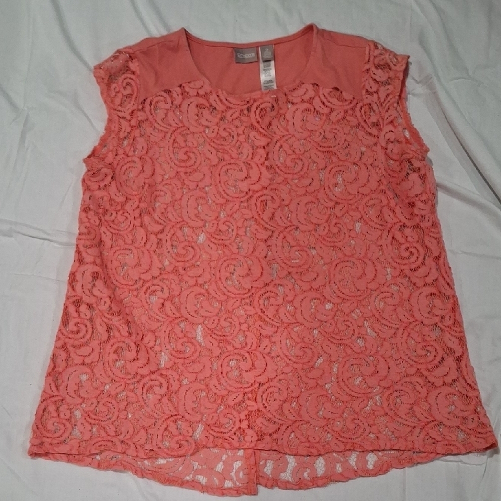 Chico's Pink Sleeveless Lace Blouse with Peter Pan Collar